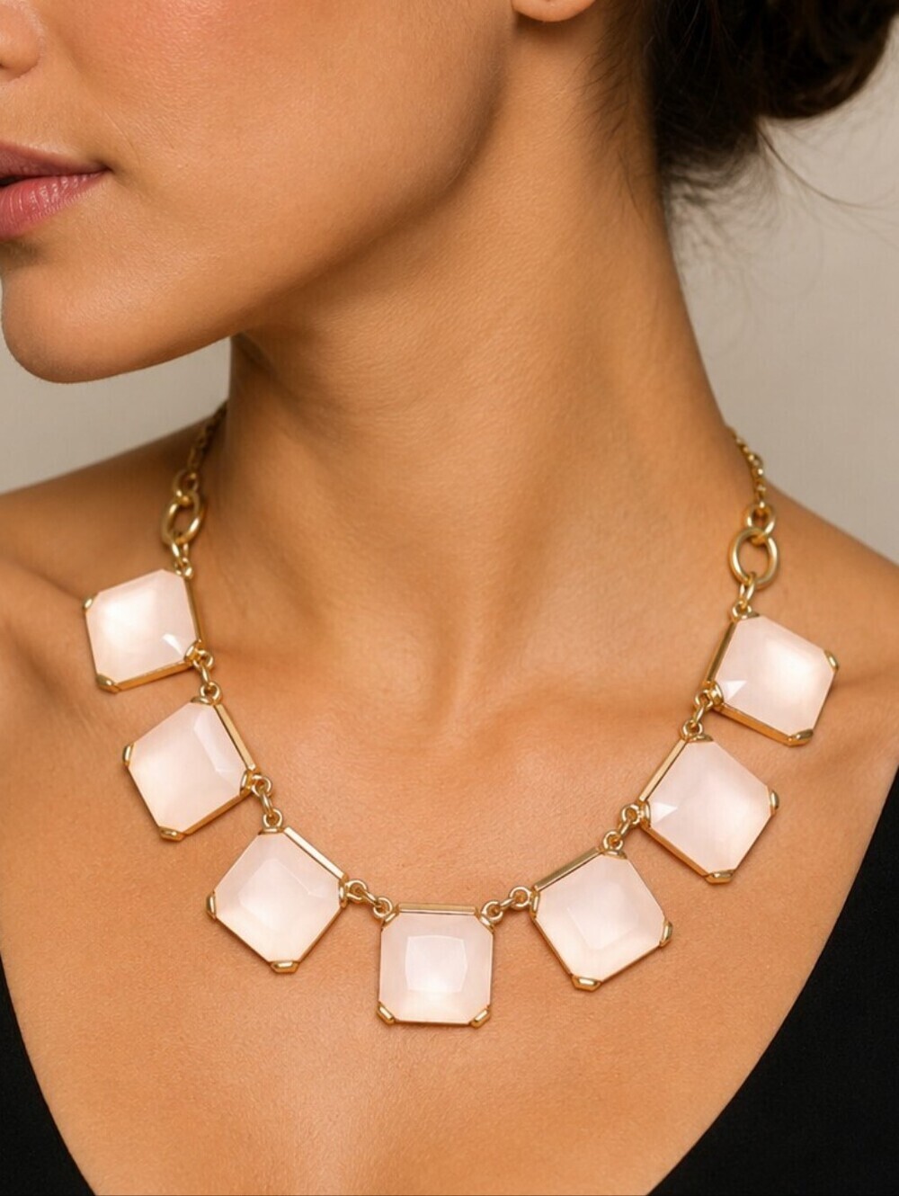 LOFT Opaque Light Pink Acrylic Square Gem Chain Necklace